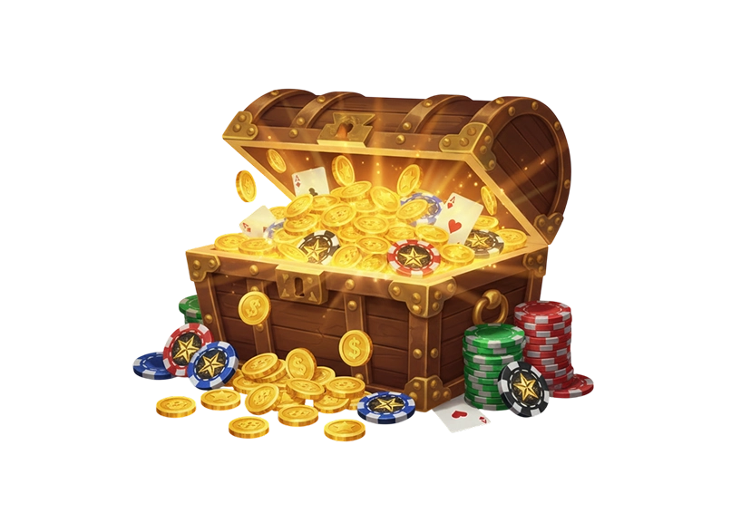 Truhe mit Belohnungen und Goldmünzen im Casino